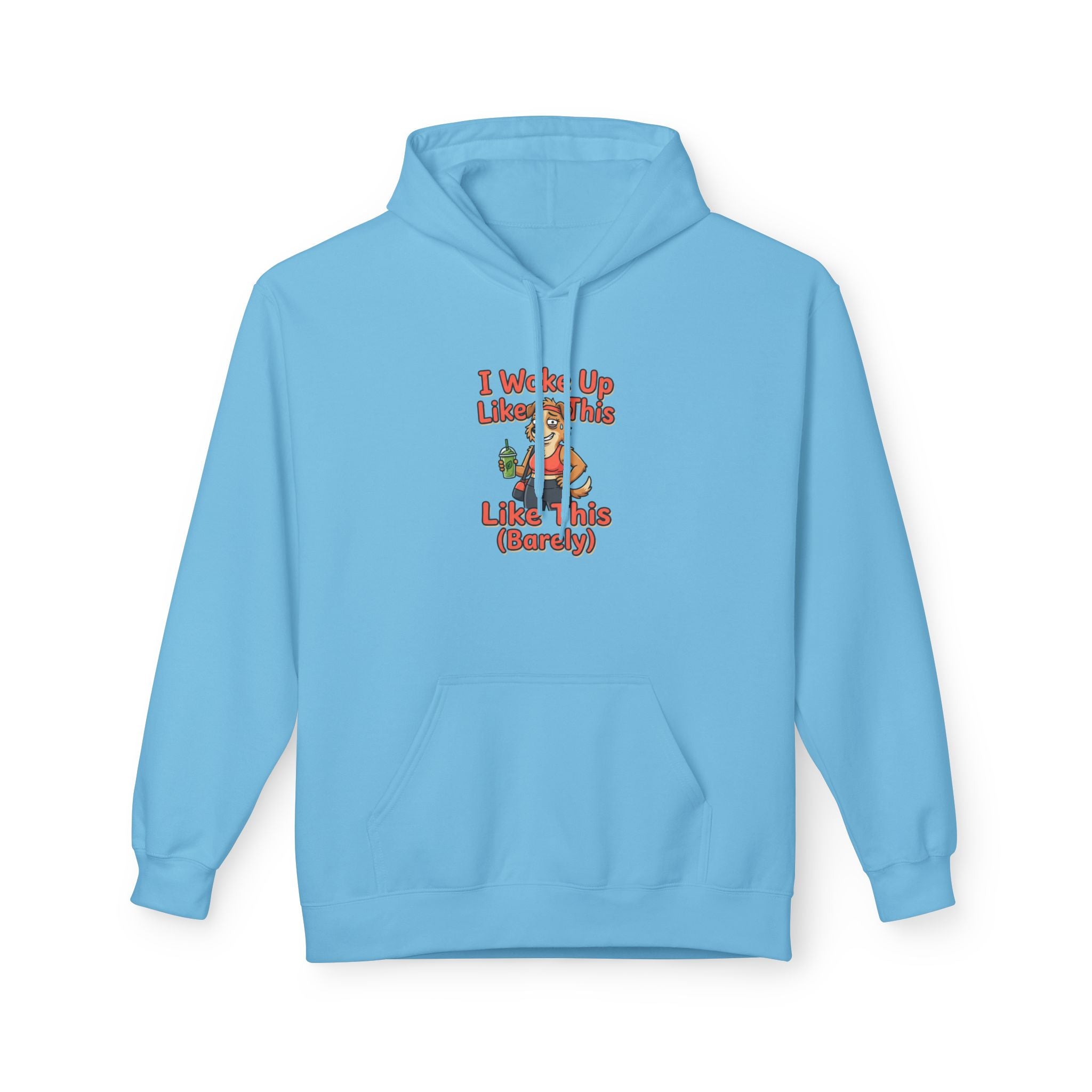 I Woke Up Like This (Barely) Hoodie — Funny Morning Dog Cartoon Hoodie