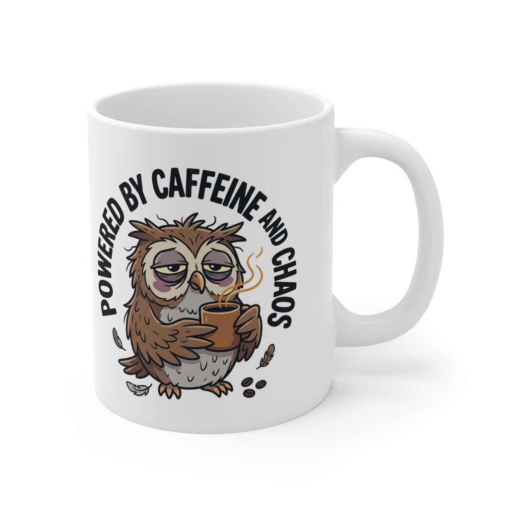 Powered by Coffee Owl Mug — Funny Coffee Lover Ceramic Mug, 11oz
