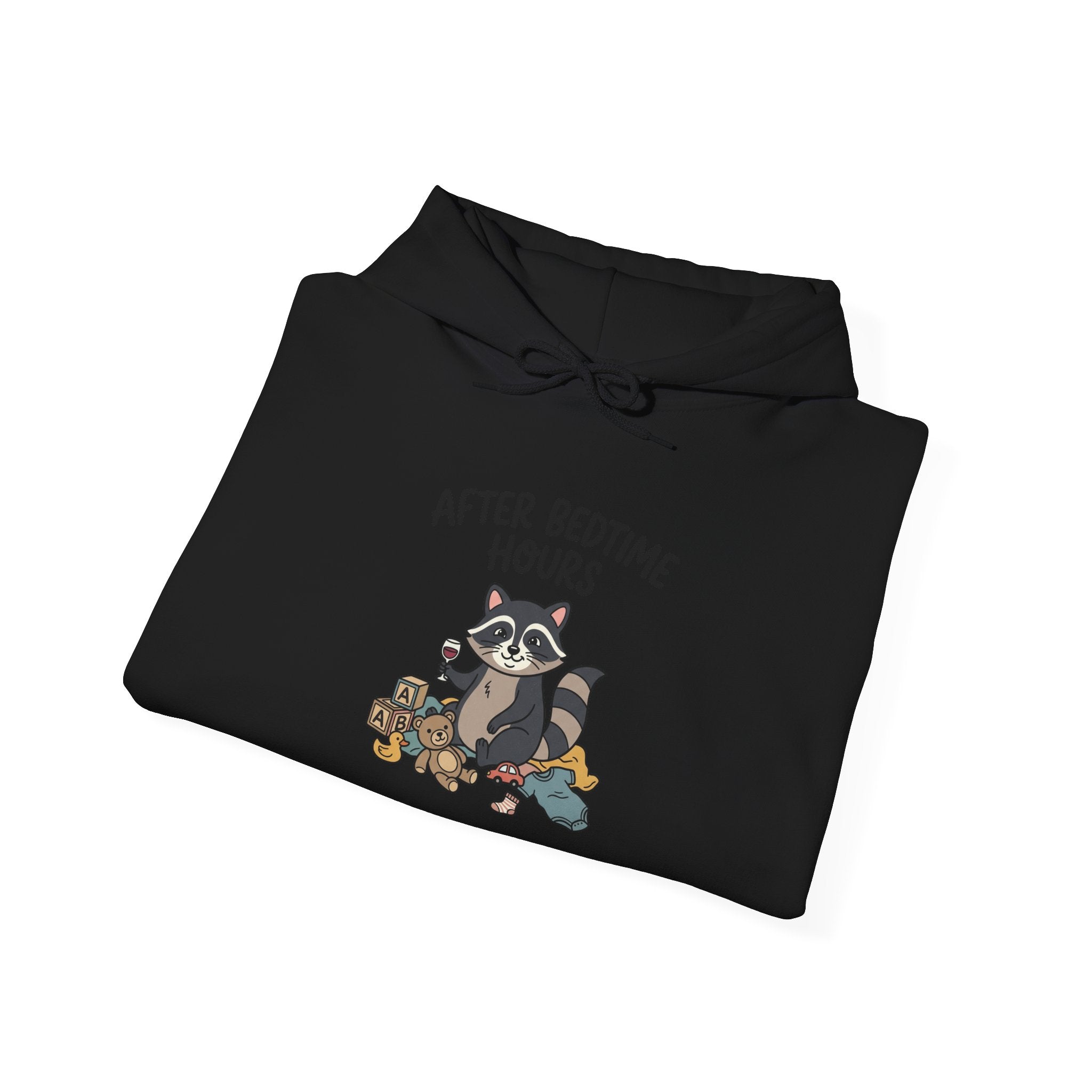 After Bedtime Hours Hoodie — Cute Raccoon Snack Night Graphic Hooded Sweatshirt