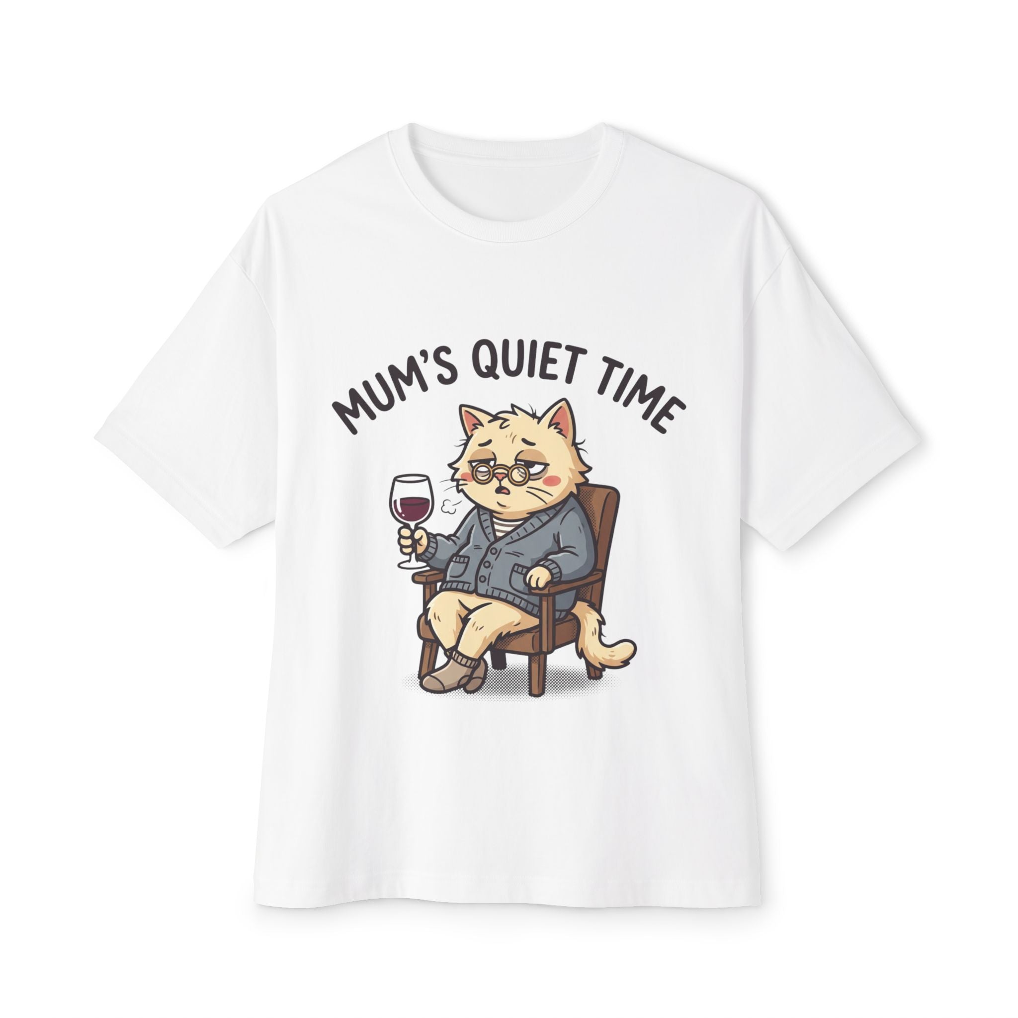 Mum’s Quiet Time T‑Shirt — Relaxed Cat with Wine Graphic