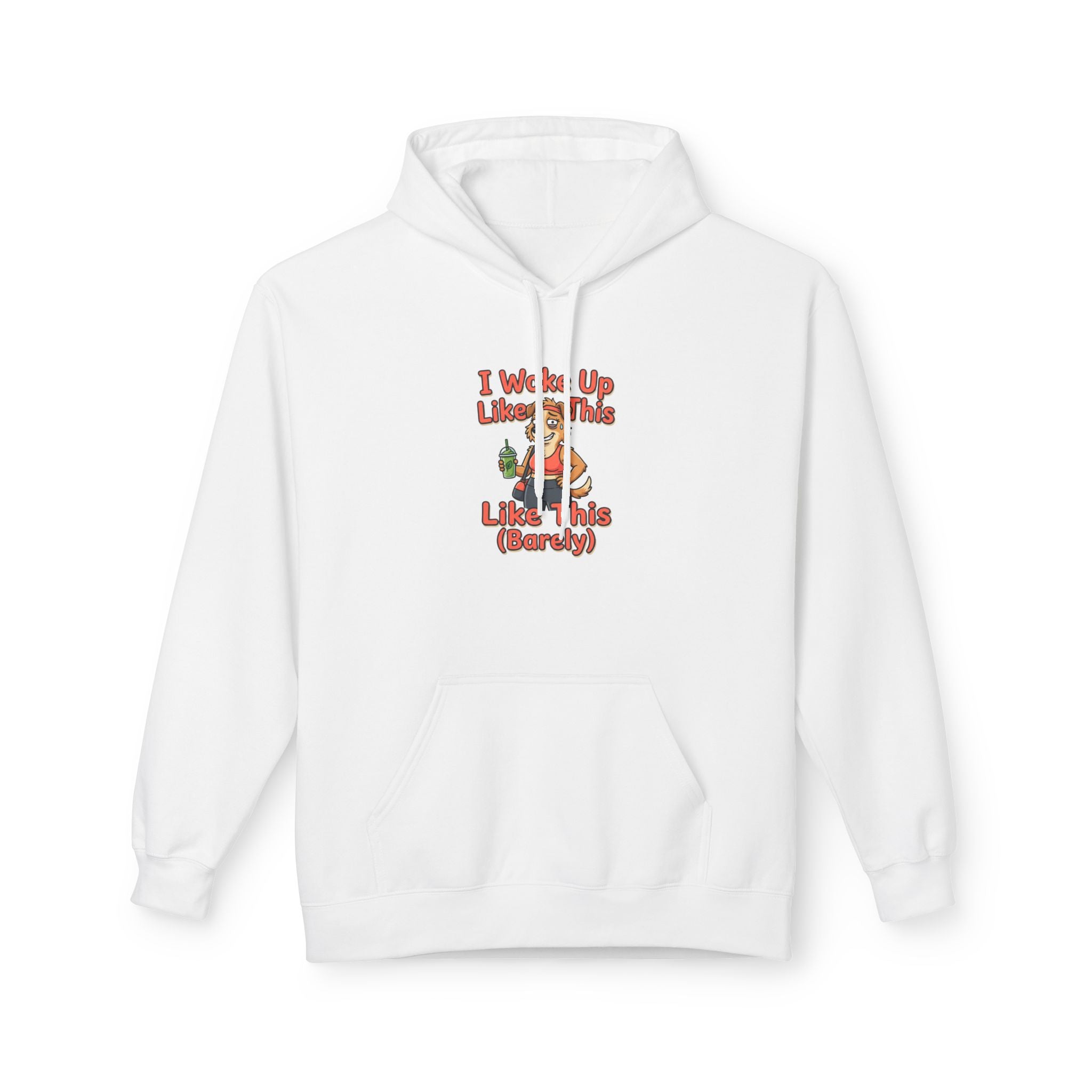 I Woke Up Like This (Barely) Hoodie — Funny Morning Dog Cartoon Hoodie