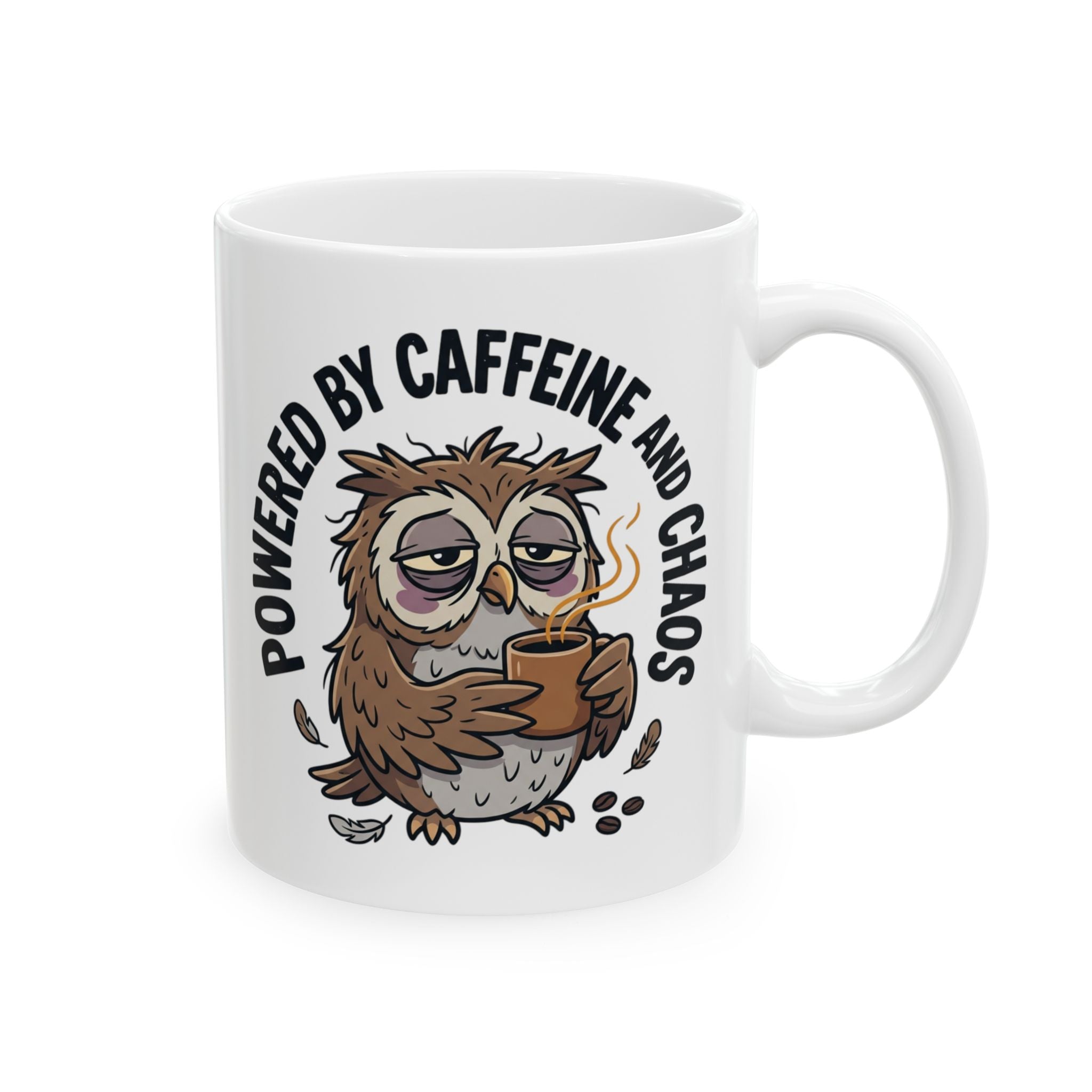 Ceramic Mug — "Powered by Coffee and Chaos" Novelty Coffee Cup (11oz, 15oz)