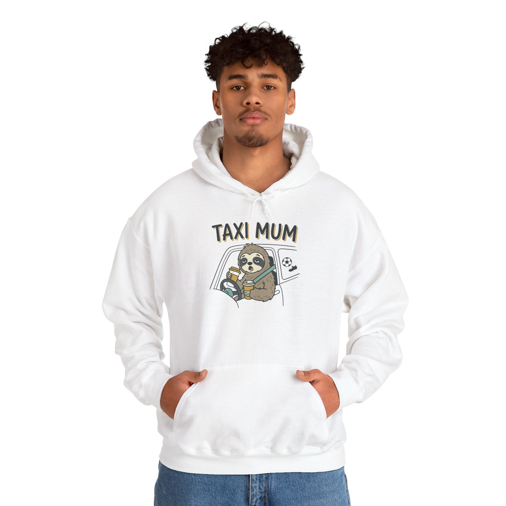 Taxi Mum Hoodie — Cute Sloth Driving Graphic Sweatshirt for Moms