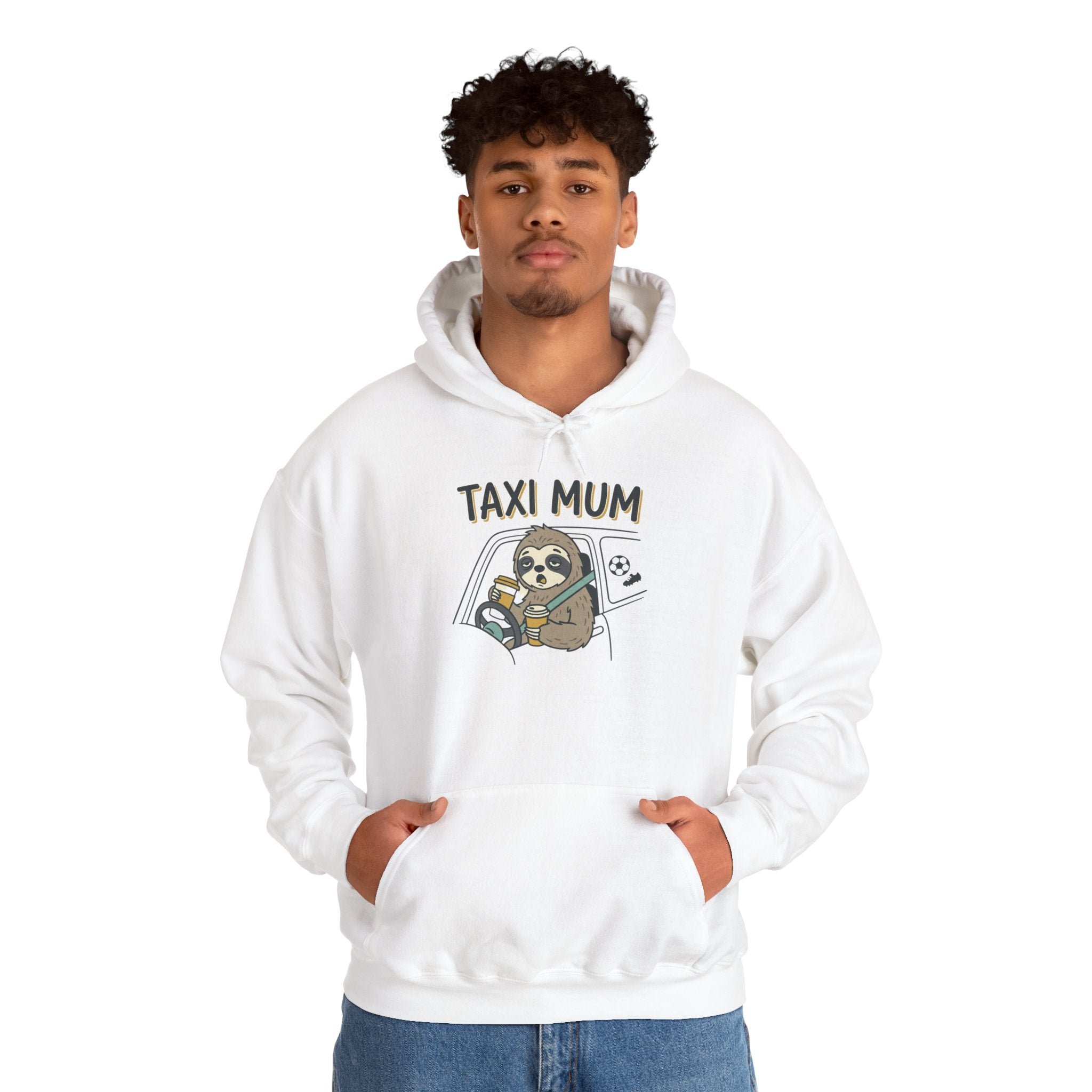 Taxi Mum Hoodie — Cute Sloth Driving Graphic Sweatshirt for Moms