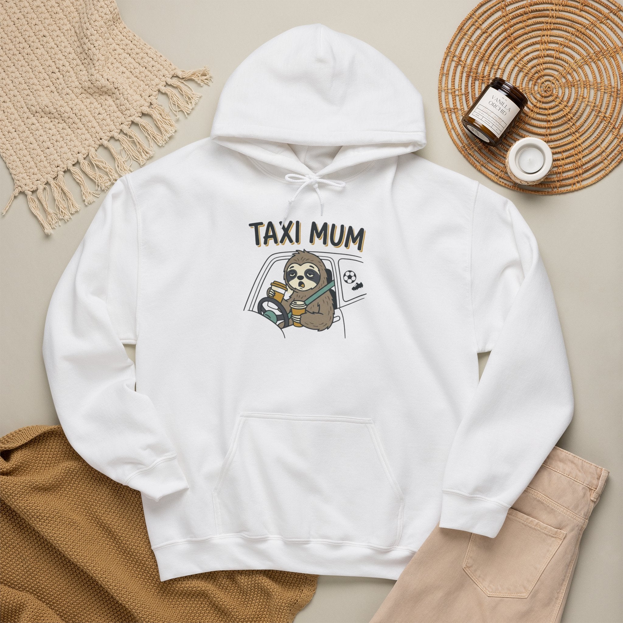 Taxi Mum Hoodie — Cute Sloth Driving Graphic Sweatshirt for Moms