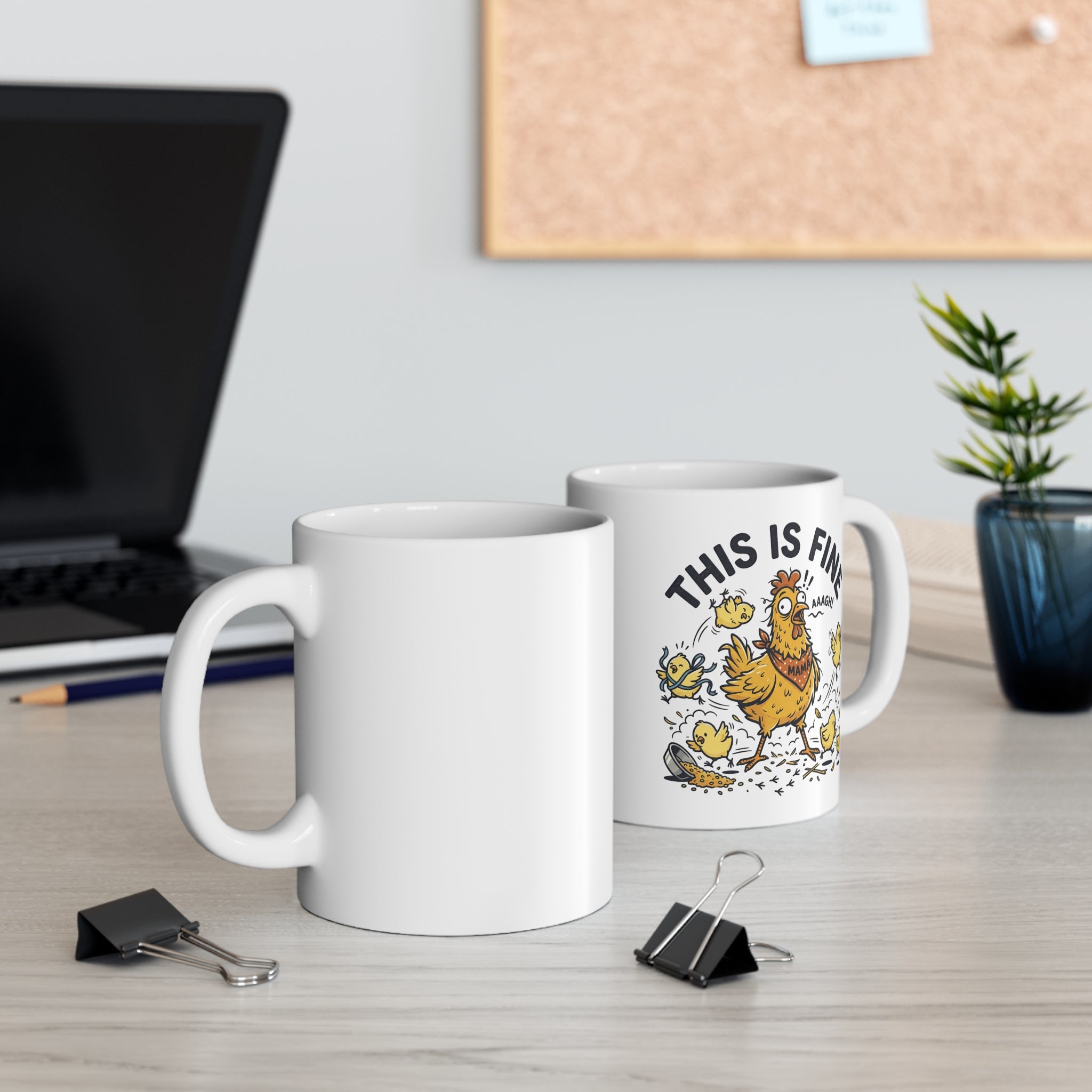 Coffee Mug — "This Is Fine" Cartoon Chicken Coffee Cup, Funny Office Gift