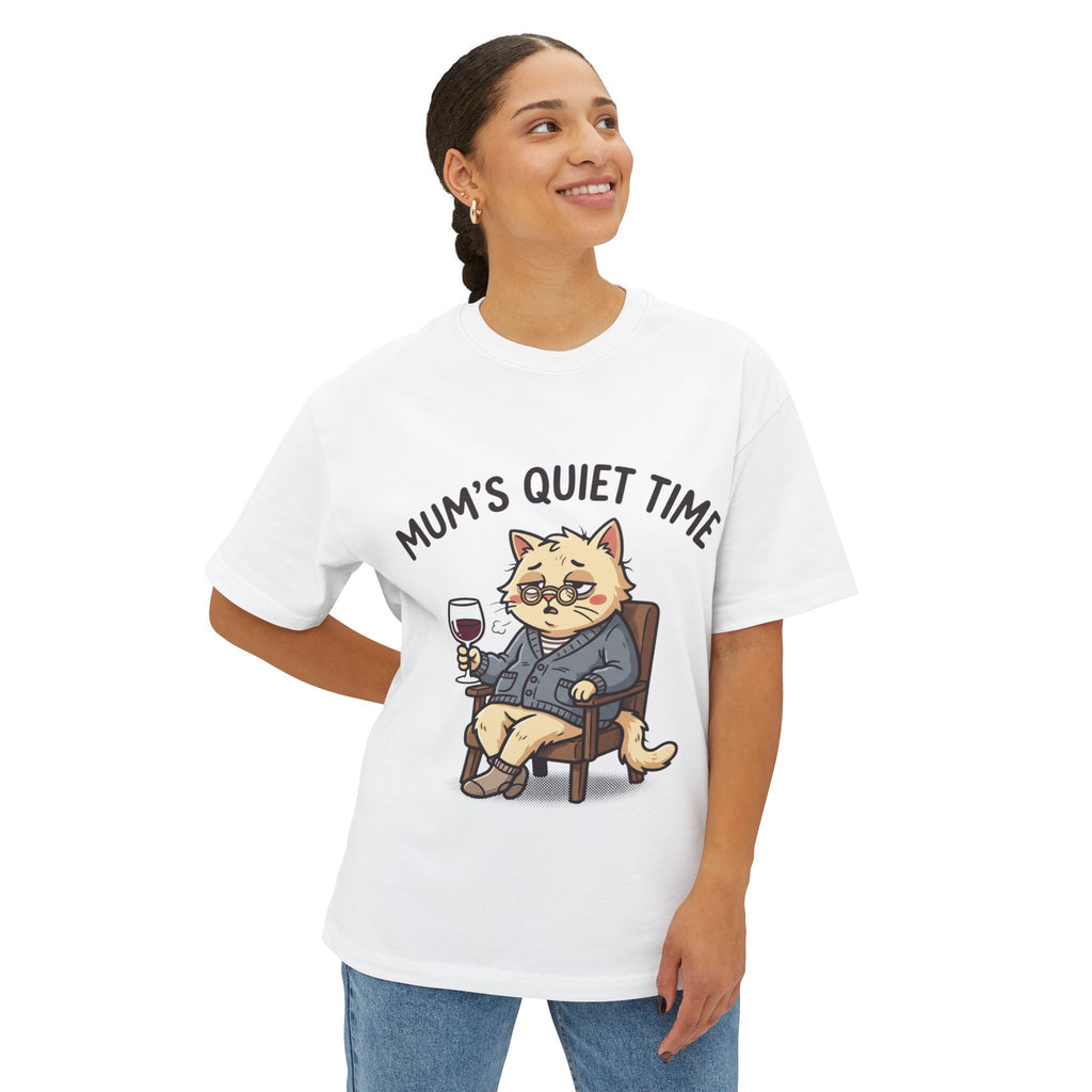 Mum’s Quiet Time T‑Shirt — Relaxed Cat with Wine Graphic