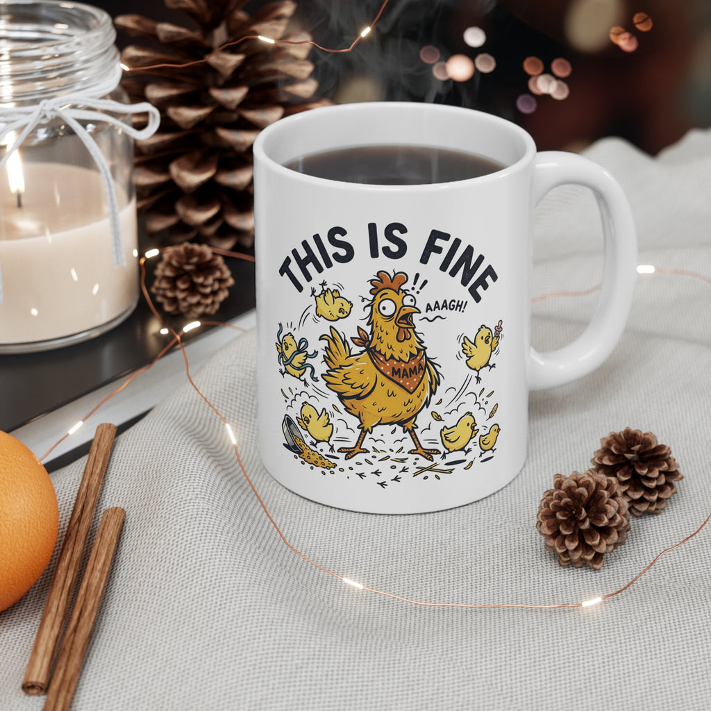 Coffee Mug — "This Is Fine" Cartoon Chicken Coffee Cup, Funny Office Gift