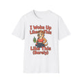 I Woke Up Like This (Barely) T-Shirt — Funny Morning Dog Cartoon Tee