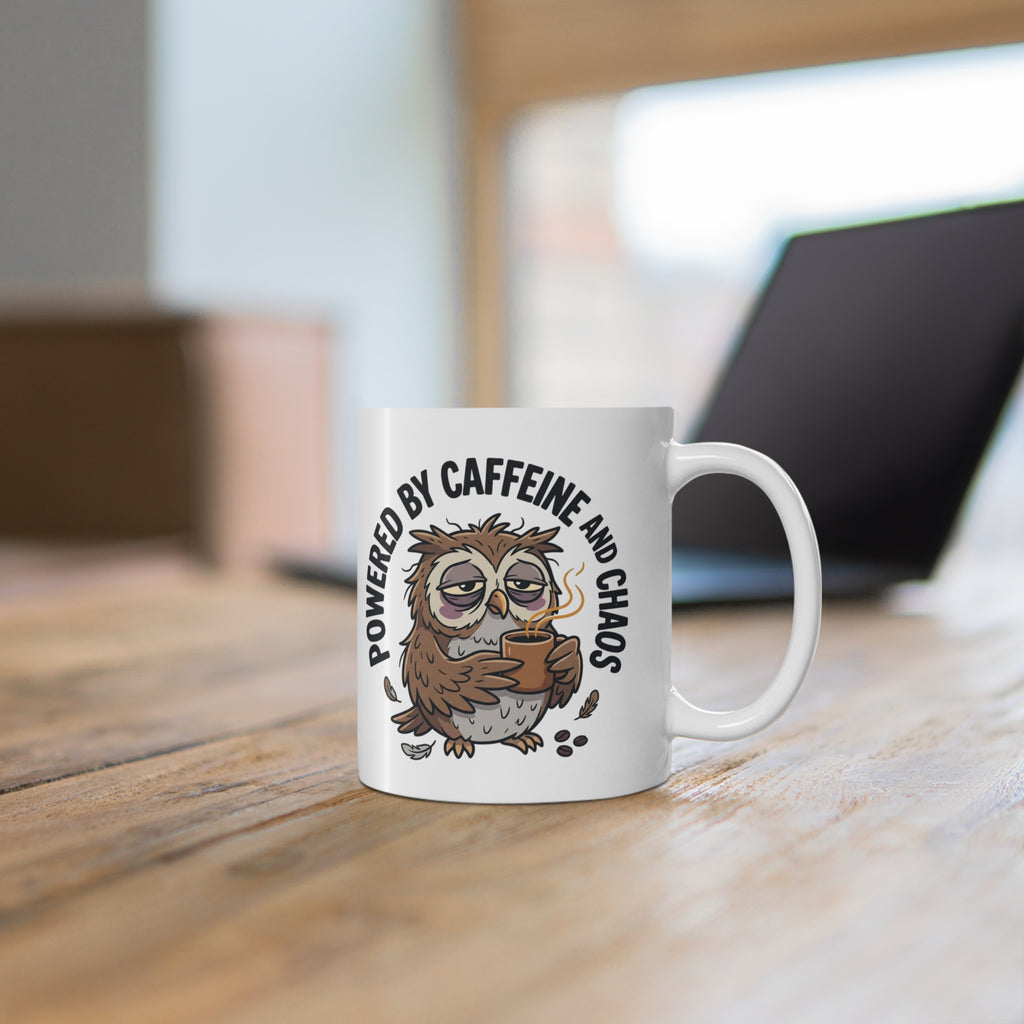 Powered by Coffee Owl Mug — Funny Coffee Lover Ceramic Mug, 11oz