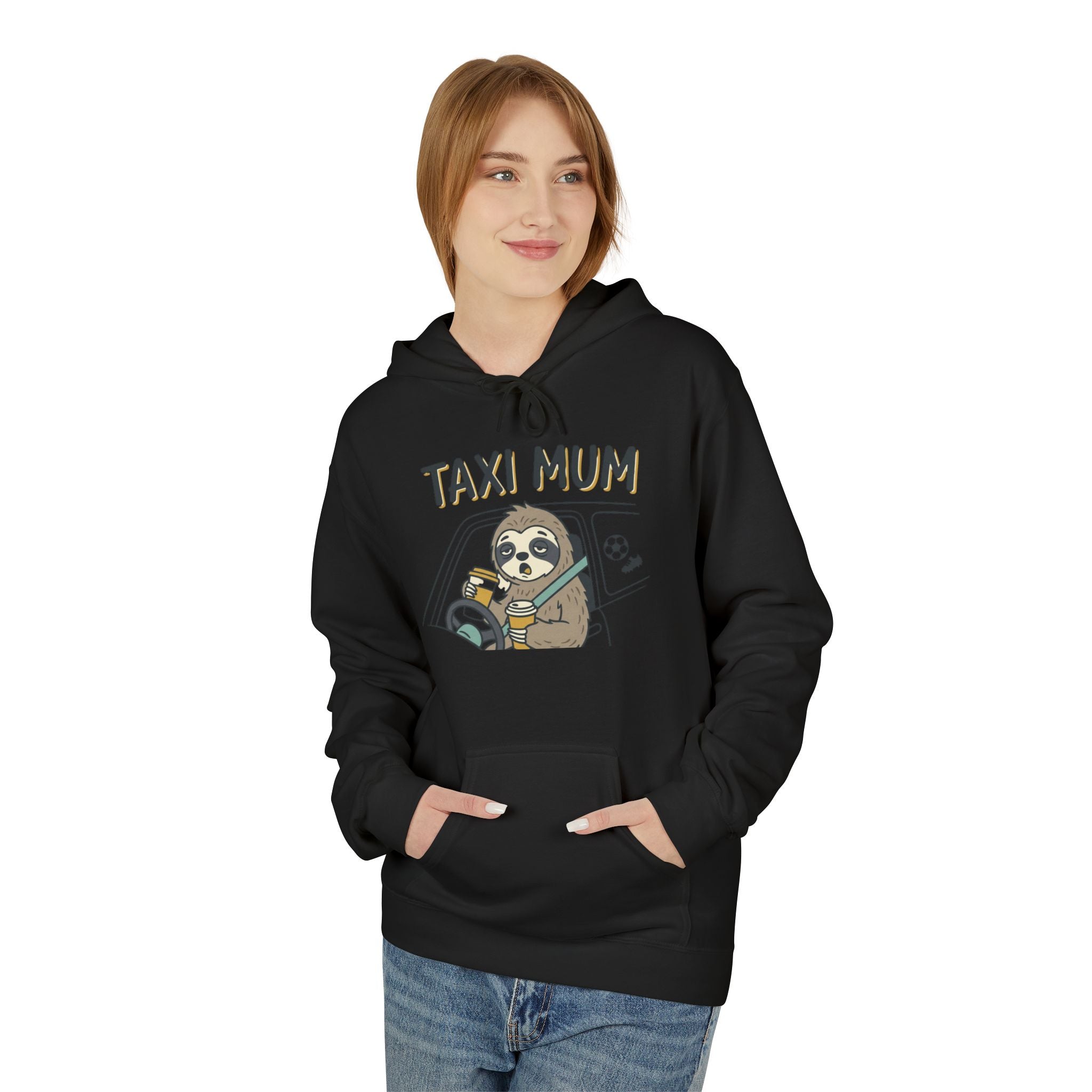 Taxi Mum Hoodie — Cute Sloth Mom Driving Graphic Sweatshirt