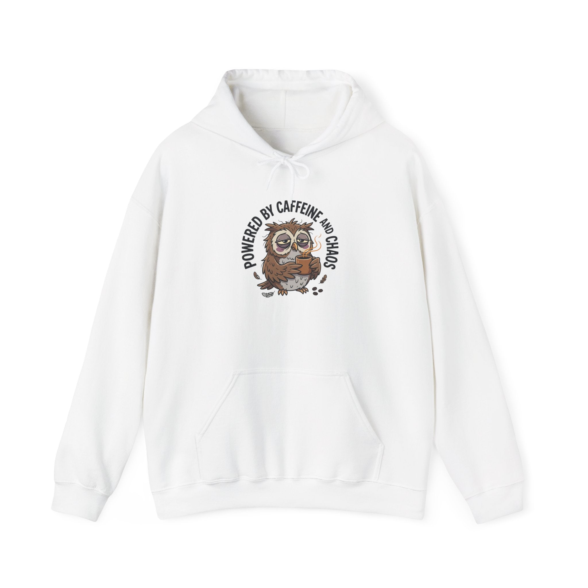“Owl Powered” Hoodie - "Powered by Caffeine and Chaos" Cozy Graphic Sweatshirt