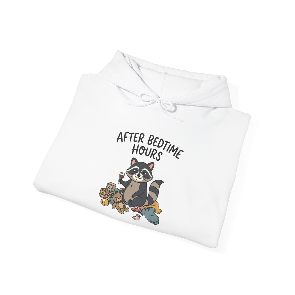 After Bedtime Hours Hoodie — Cute Raccoon Snack Night Graphic Hooded Sweatshirt