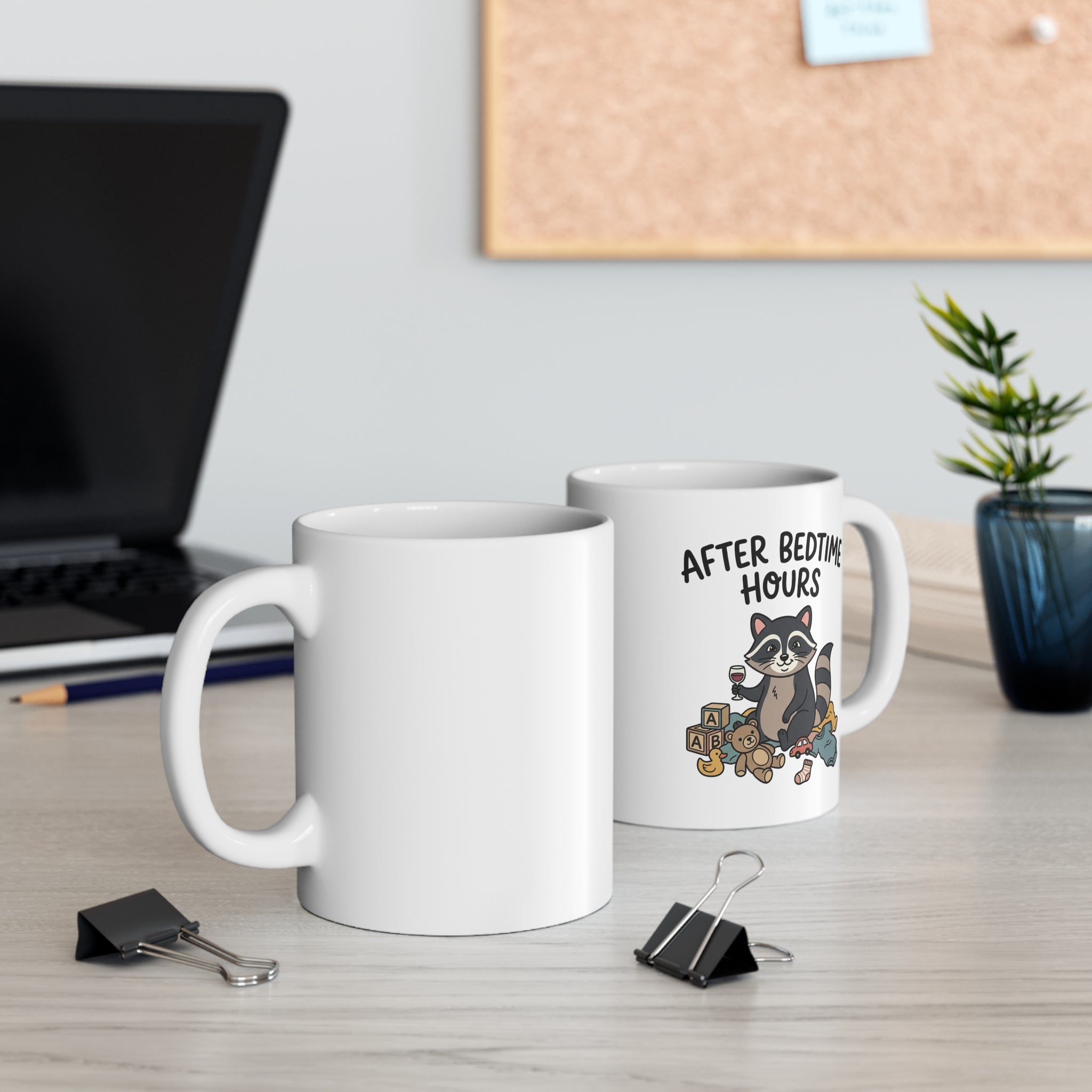 Funny Baby Raccoon Ceramic Mug – “After Bedtime Hours” 11oz Coffee Mug