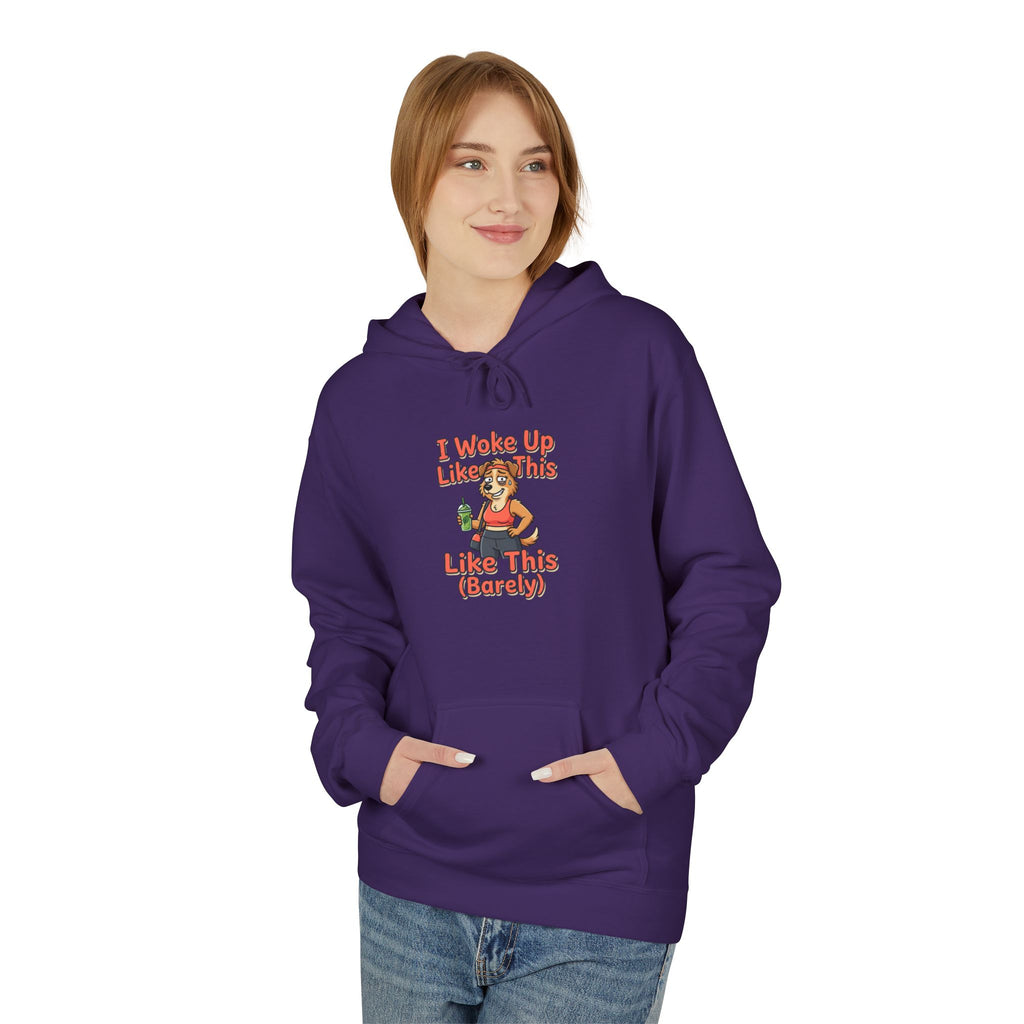 I Woke Up Like This (Barely) Hoodie — Funny Morning Dog Cartoon Hoodie