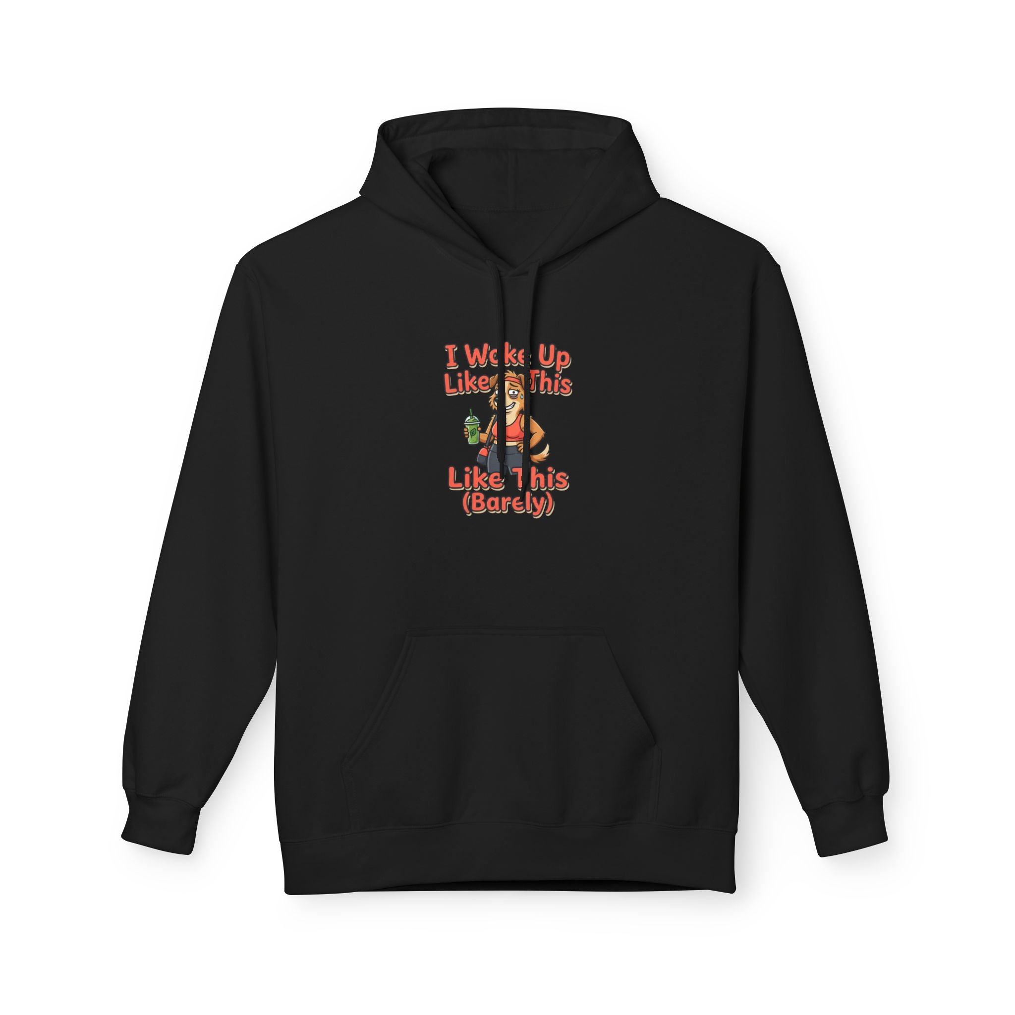 I Woke Up Like This (Barely) Hoodie — Funny Morning Dog Cartoon Hoodie