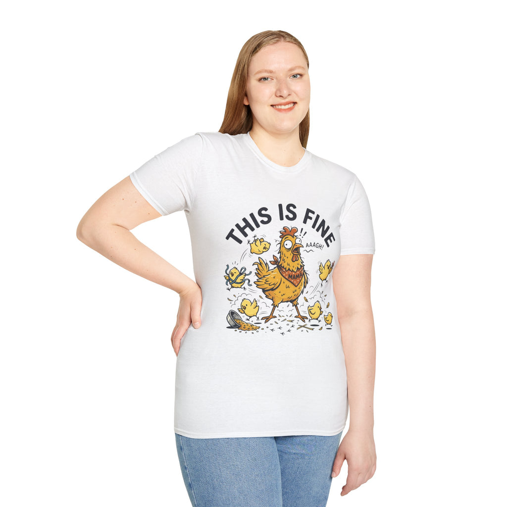 This Is Fine Chicken T-Shirt — Funny Stressed Hen Graphic Tee