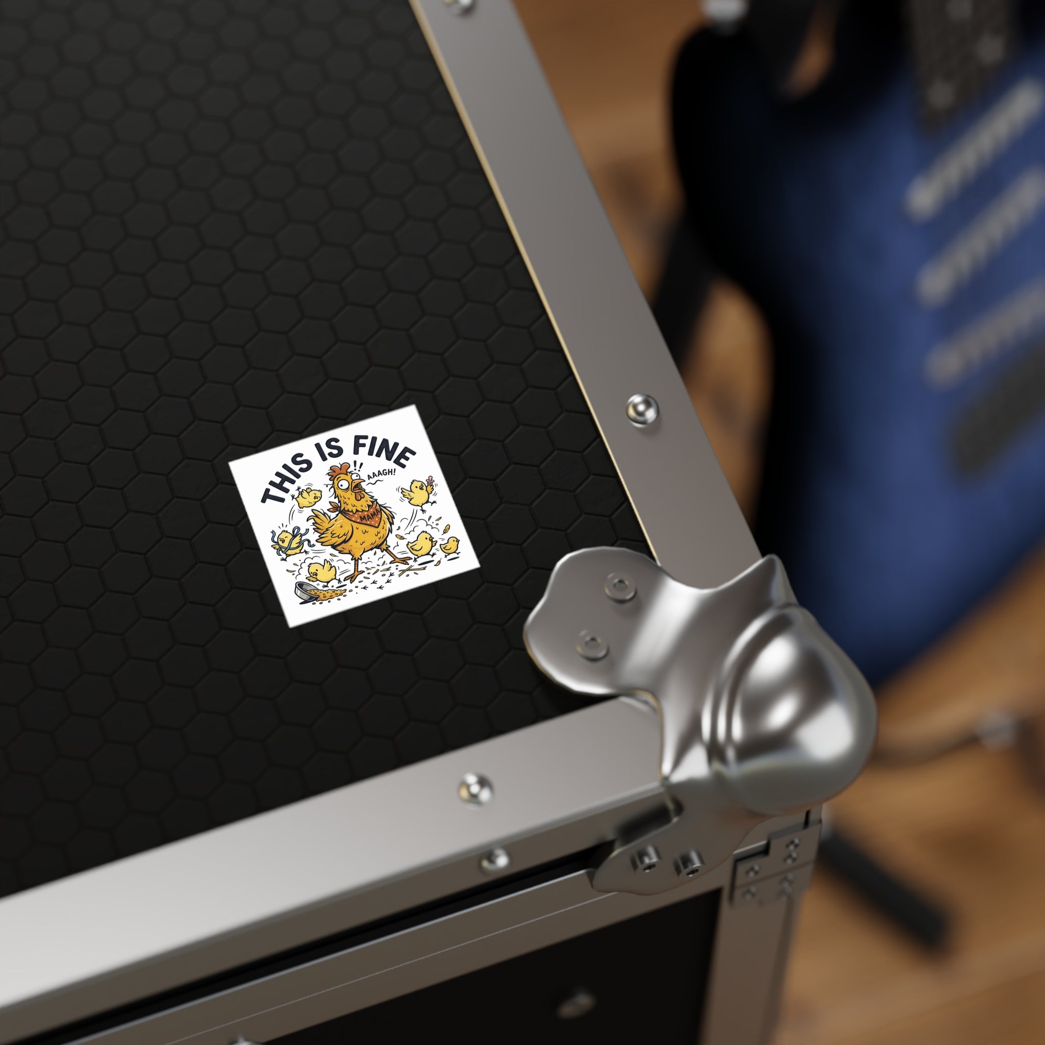 This Is Fine Chicken Square Sticker — Funny Mama Hen & Chicks Outdoor/Indoor Sticker